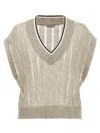 Brunello Cucinelli Ribbed Net Knit T-shirt With V-neck