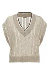 Brunello Cucinelli Ribbed Net Knit T-shirt With V-neck