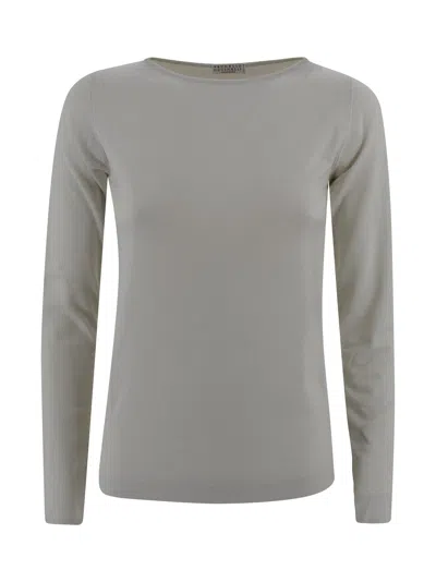 Brunello Cucinelli Knit Top Featuring Body-hugging Lines In Gray