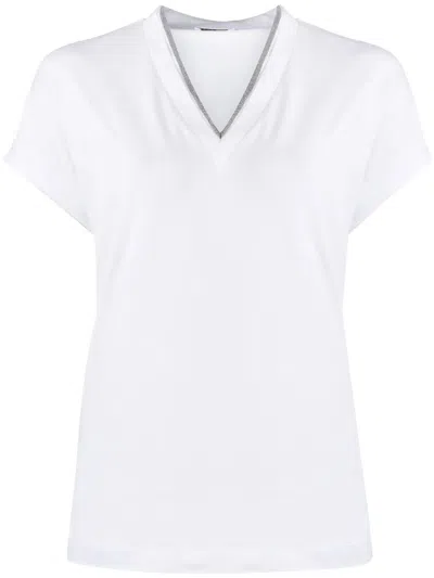 BRUNELLO CUCINELLI MONILI TRIM V-NECK COTTON T-SHIRT
