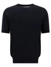 Brunello Cucinelli T-shirt In Maglia Fine Con Trama Fiammata T-shirts Blue In Black