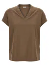 Brunello Cucinelli Rolled Cuffs V-neck Short Sleeve Top