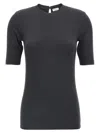 Brunello Cucinelli Ribbed Texture Keyhole Back Short Sleeves Top In Gray