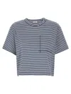 Brunello Cucinelli Striped Jersey Shiny Pocket Detail Crop T-shirt In Blue