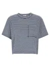 Brunello Cucinelli Striped Jersey Shiny Pocket Detail Crop T-shirt In Blue