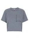 Brunello Cucinelli Striped Jersey Shiny Pocket Detail Crop T-shirt In Blue