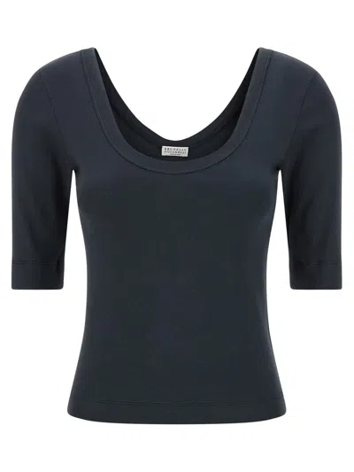 Brunello Cucinelli T-shirt Monile In Blue