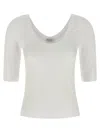 Brunello Cucinelli White U-neck T-shirt With Back Monil Detail In Cotton Woman In White