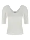 Brunello Cucinelli White U-neck T-shirt With Back Monil Detail In Cotton Woman In White