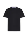 Brunello Cucinelli Double Layer Crewneck T-shirt Featuring Elegant Piping In Nero Tp