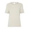 Brunello Cucinelli Striped Crew Neck T-shirt With Keyhole Detail In Neutral