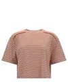 Brunello Cucinelli Striped Cotton Cropped T-shirt In Orange