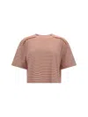 Brunello Cucinelli Striped Cotton Cropped T-shirt In Panama/arancio