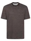 Brunello Cucinelli T-shirt Linen Stretch Striped Pattern In Testa Di Moro Bianco
