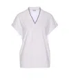 Brunello Cucinelli Cotton T-shirt With V-neck And Contrast Trim In White
