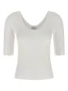 Brunello Cucinelli White U-neck T-shirt With Back Monil Detail In Cotton Woman In White