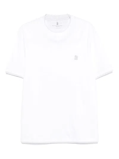 Brunello Cucinelli Men Cotton Jersey Crew-neck T-shirt With Logo And Faux-layering In White