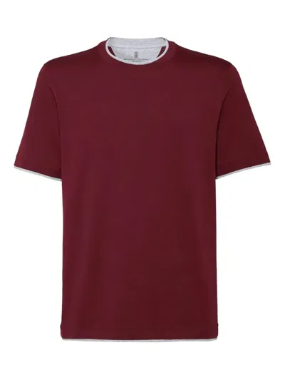 Brunello Cucinelli T-shirt With Faux-layering In Red