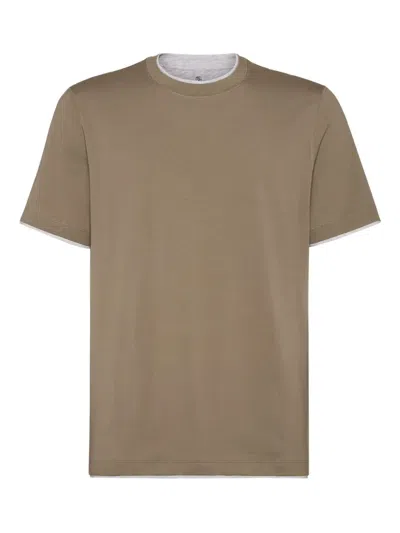 Brunello Cucinelli T-shirt With Faux-layering In Brown