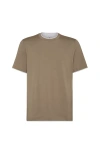 Brunello Cucinelli Cotton Jersey Crew Neck T-shirt With Faux-layering Clothing In Brown