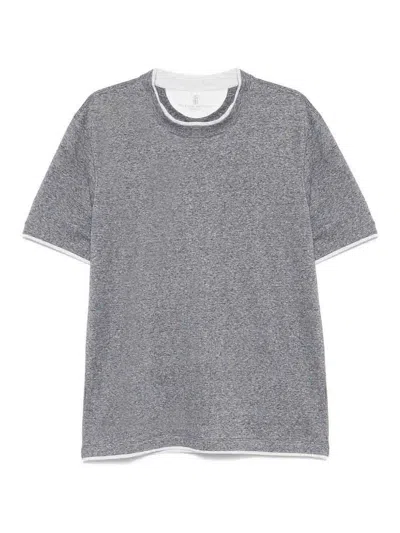 Brunello Cucinelli T-shirt With Faux-layering In Blue