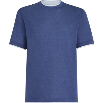 Brunello Cucinelli Crew-neck Short-sleeve T-shirt In Blue