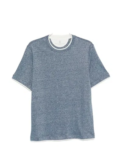 Brunello Cucinelli Men T-shirt With Faux-layering In Blue