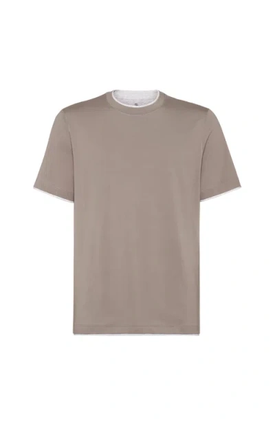 Brunello Cucinelli T-shirt With Faux-layering In Brown