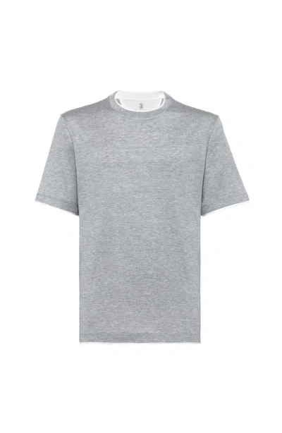 Brunello Cucinelli T-shirt With Faux-layering In Gray