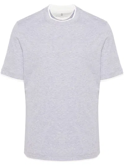 Brunello Cucinelli T-shirt With Faux-layering In Blue