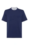 Brunello Cucinelli Contrast-trim Crew-neck T-shirt In Indigo