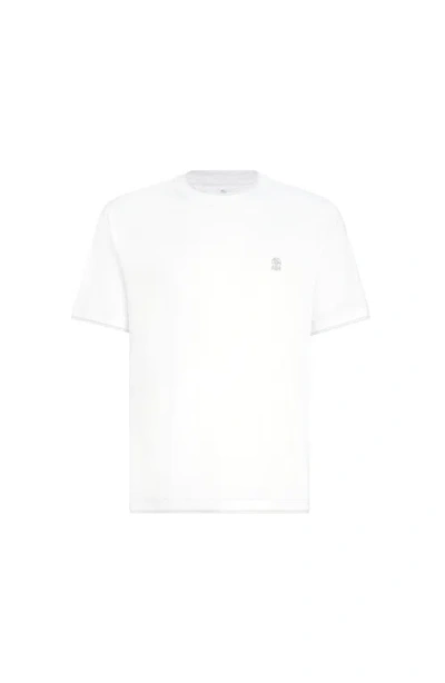 Brunello Cucinelli Cotton Jersey Crew Neck T-shirt With Logo In White