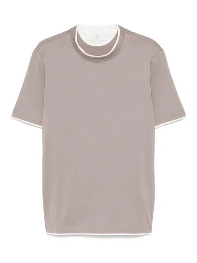 Brunello Cucinelli T-shirt With Layered Design In Brown