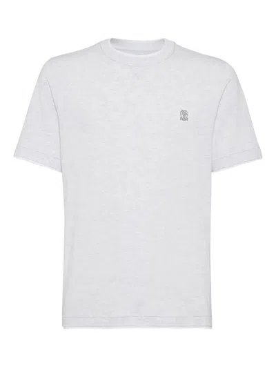 Brunello Cucinelli T-shirt With Logo And Faux-layering In White