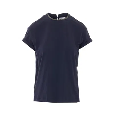 Brunello Cucinelli T-shirt With Monile In Blue