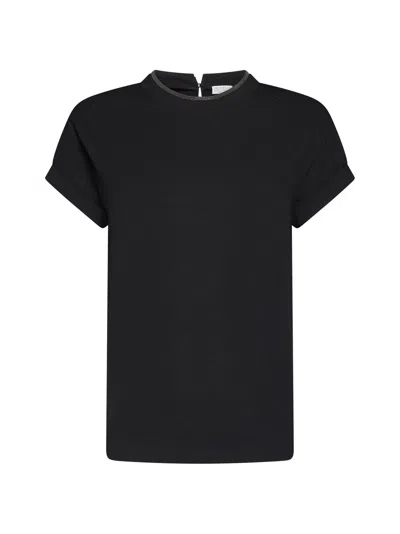 BRUNELLO CUCINELLI T-SHIRT WITH MONILE DETAIL IN COTTON