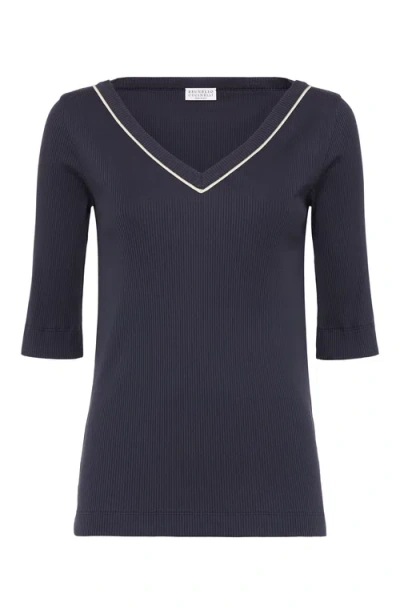 Brunello Cucinelli T-shirt With Monili In Moonlight