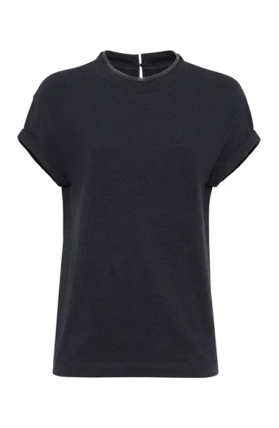 Brunello Cucinelli T-shirt With Precious Faux Layering In Anthracite