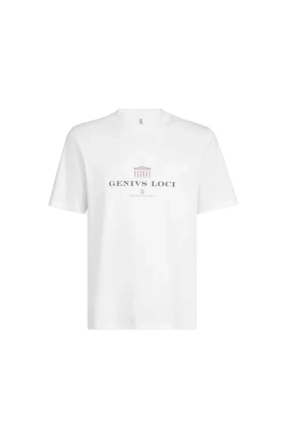 Brunello Cucinelli Men Crew-neck T-shirt With Graphic Print In White
