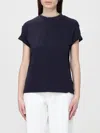 Brunello Cucinelli Women Blue Crewneck T-shirt With Monil Detail On The Collar And Rear Cut-out In C In Blue