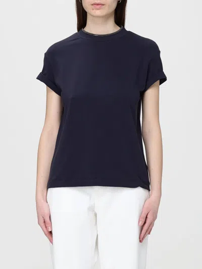 BRUNELLO CUCINELLI BRUNELLO CUCINELLI T-SHIRT WOMAN COLOR BLUE,H78453009