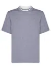 Brunello Cucinelli Crew-neck T-shirt In Linen And Cotton Jersey With Faux Layering In Gray
