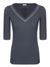 Brunello Cucinelli Monile V-neck Black T-shirt In Multi