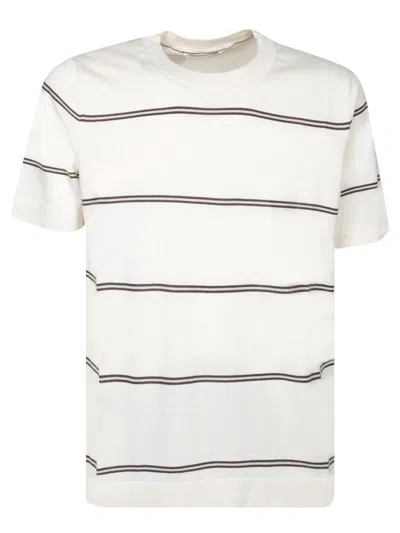 Brunello Cucinelli Short-sleeved Crew Neck T-shirt With Contrasting Stripes In White
