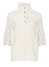 Brunello Cucinelli White High Neck Sweater With Perforated Design