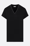 Brunello Cucinelli V-neck Short Sleeve T-shirt With Rolled Sleeves In Black