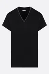 Brunello Cucinelli V-neck Short Sleeve T-shirt With Rolled Sleeves In Black