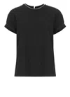 Brunello Cucinelli Short-sleeved T-shirt With Rolled Sleeves And Keyhole Detail In Black