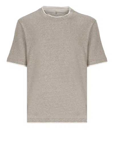 Brunello Cucinelli Short Sleeves Crew Neck T-shirt In Cotton And Linen In Gray