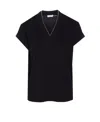 Brunello Cucinelli V-neck Short Sleeve T-shirt With Rolled Sleeves In Black